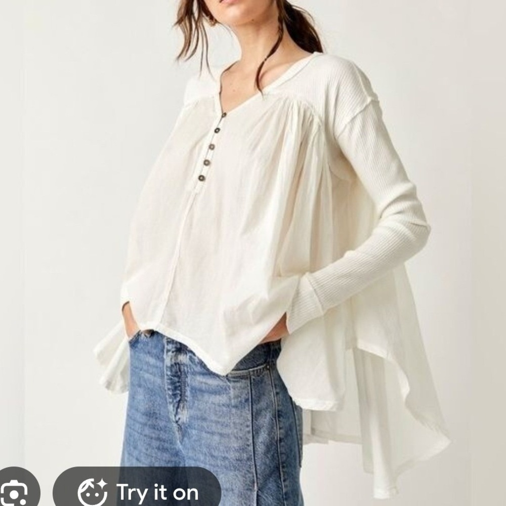 We The Free lyrical White Mixed Media Henley Tunic Top Extra Small XS